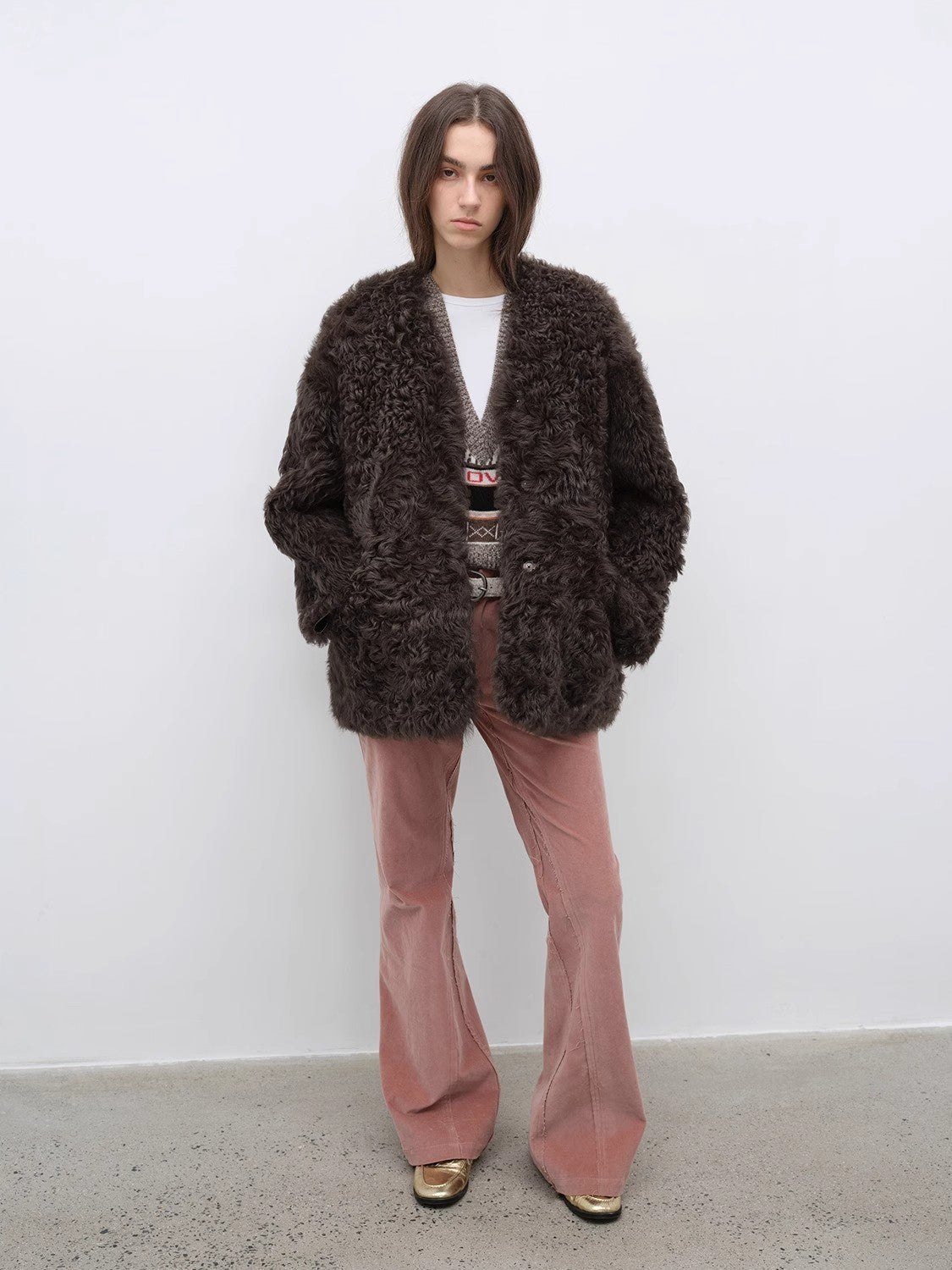 Castle Dusk Fashionable Casual V-neck Italian Tuscan Sheepskin Coat-2