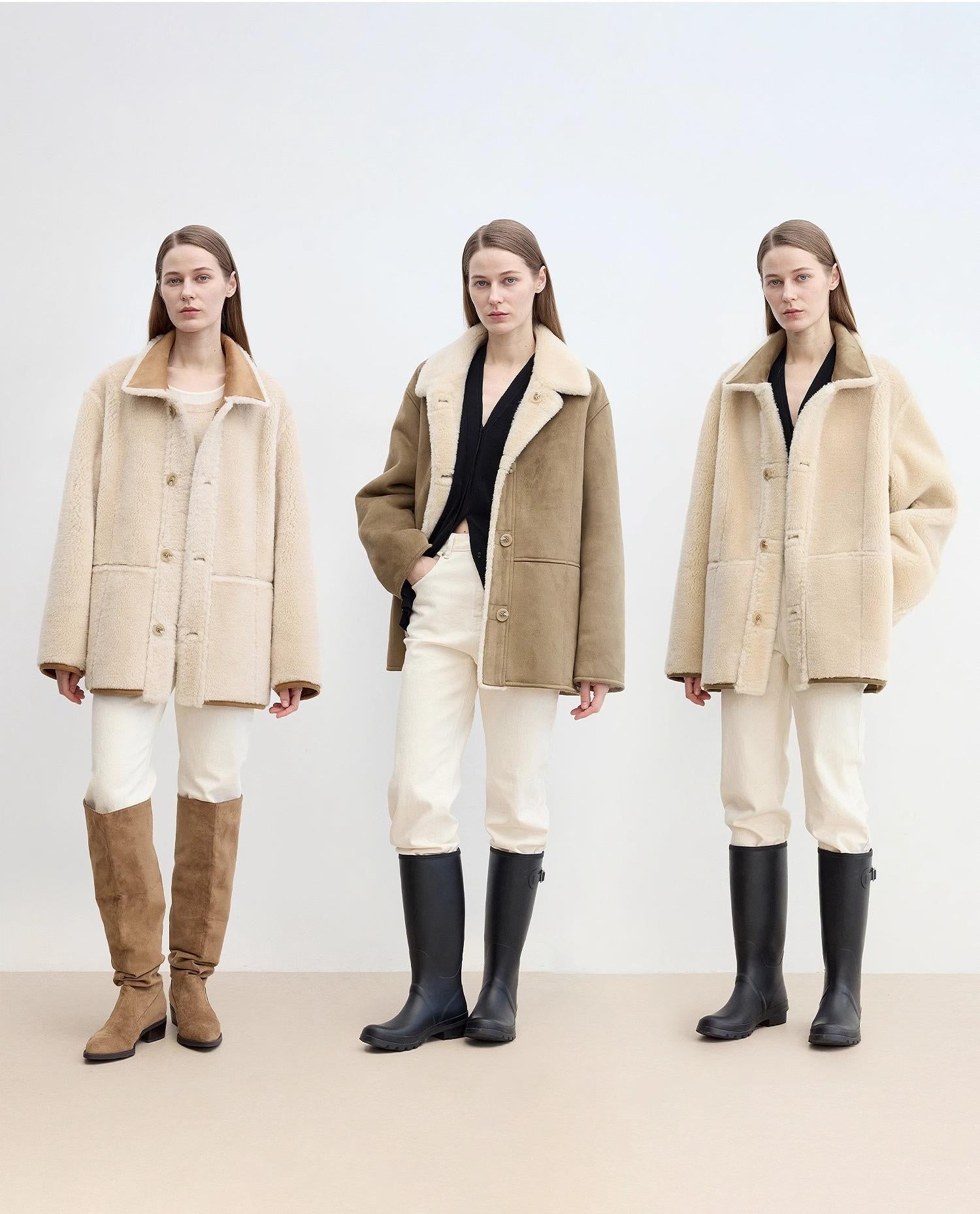 Vintage Manor high quality wool contrast lapel reversible  Shearling jacket-3