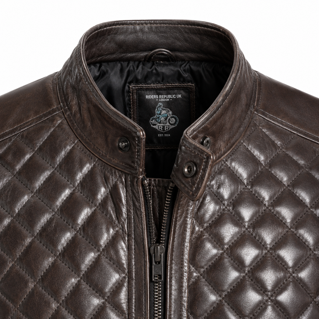 Men’s Cafe Racer Diamond Leather Jacket-3