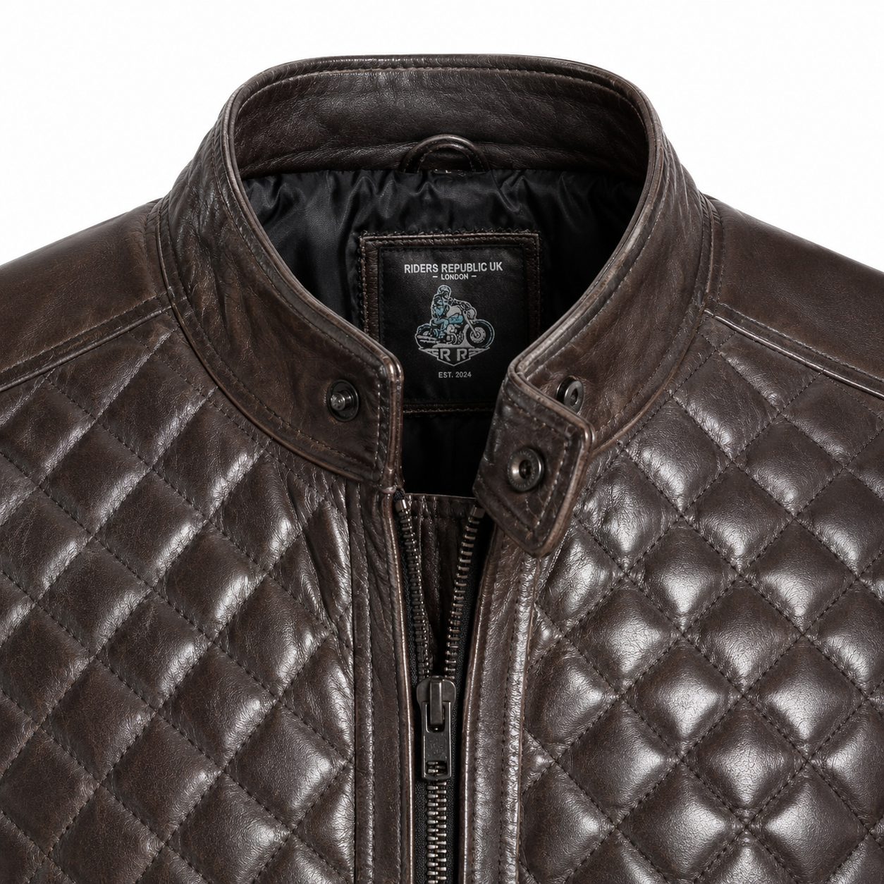 Men’s Cafe Racer Diamond Leather Jacket-3