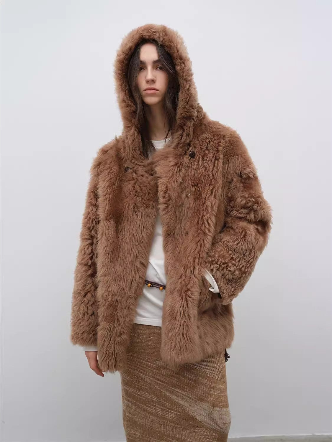 Clouds of smoke become rain Imported Tuscan hooded sheepskin-5