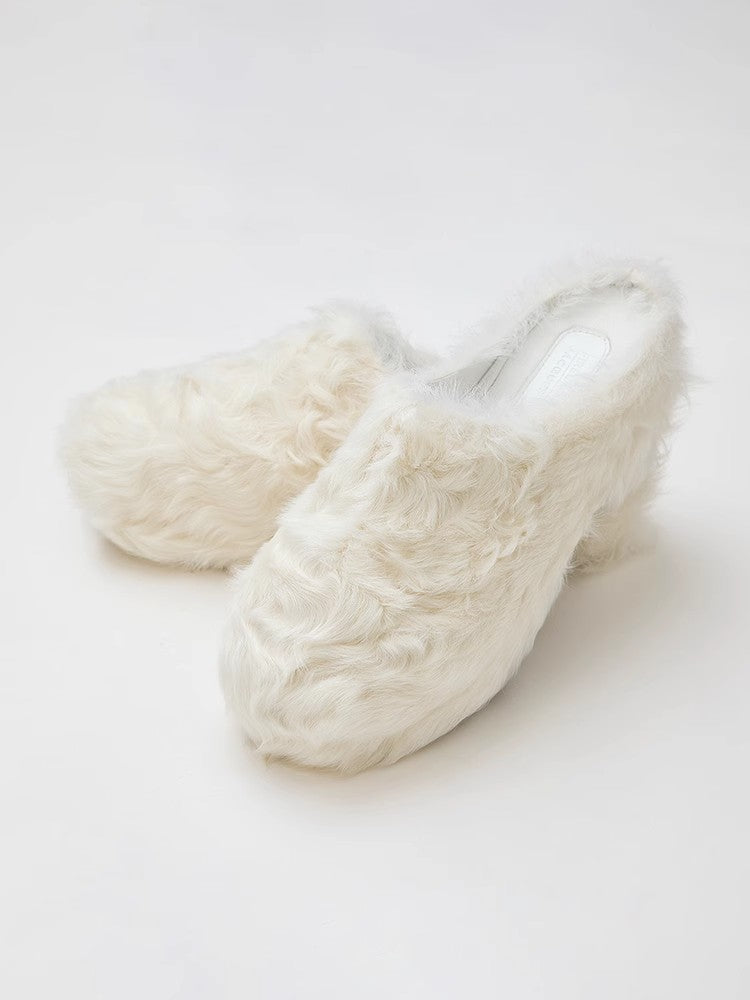 [FF × JW Collaboration - Fur-lined Slip-On Platform Sneakers] Casual and stylish design with wool, slip-on thick-soled sneakers that add height-1