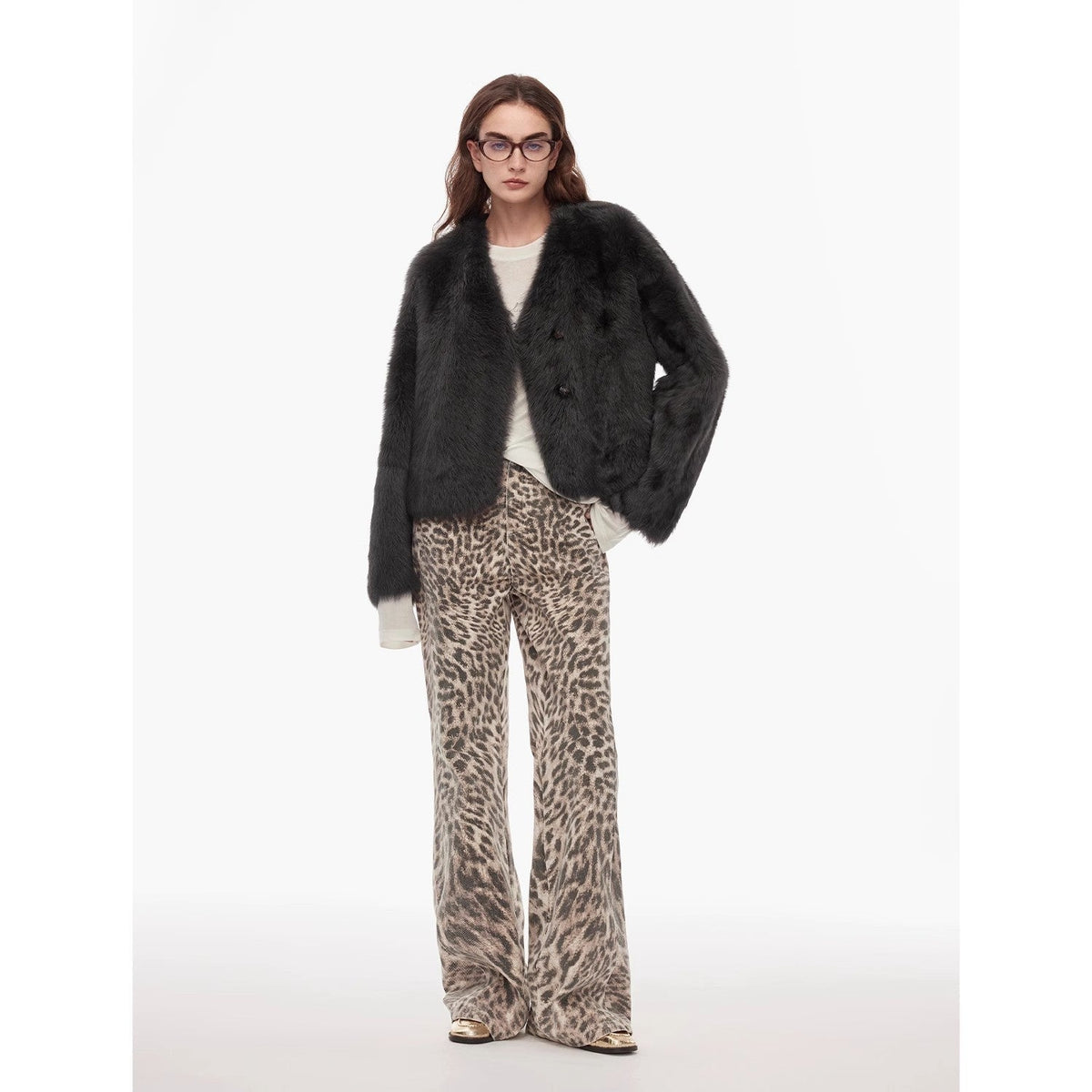 “Wild roar”vintage original leopard print Turkish imported washed slimming straight-leg bootcut jeans-0