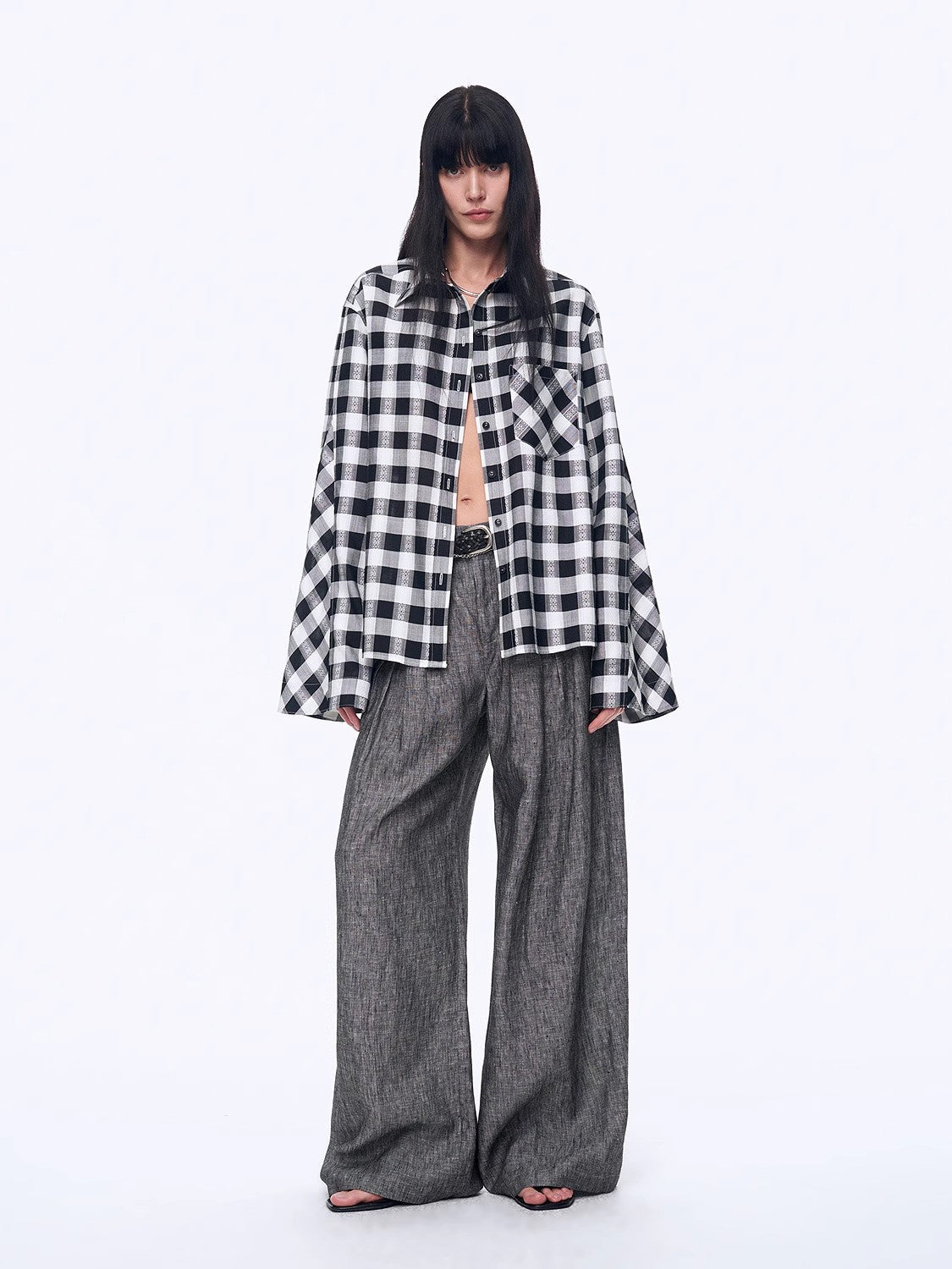"Style Diary" Tencel acetate jacquard check dropped shoulder shirt-4