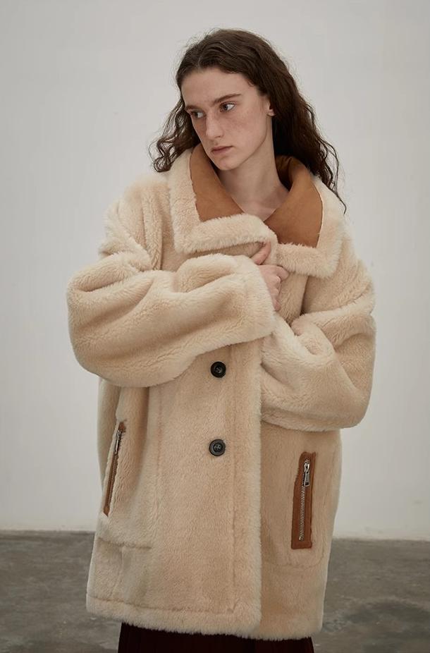 “Makino Tour ”Pure Wool And Artificial Compound Suede Shearling Coat-4