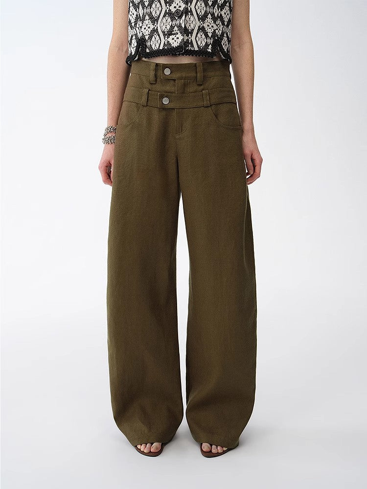 "Weiss Love Letter" Old Money Style Linen Cut Scimitar Pants-3