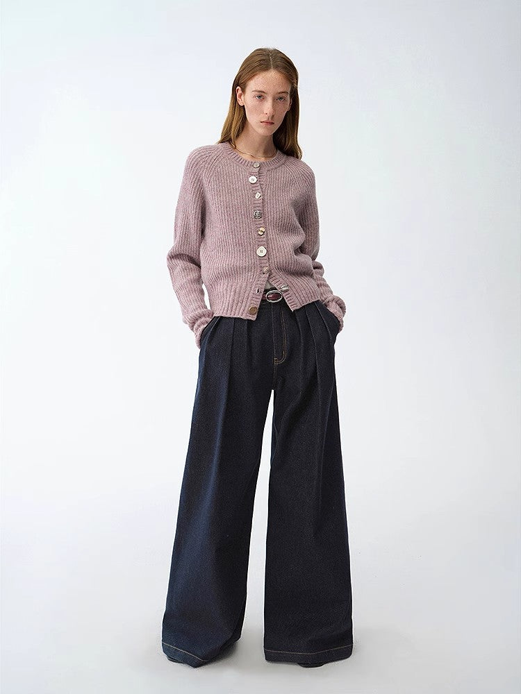 "Hokkaido Weaving Love" wool blend crew neck cardigan top-1