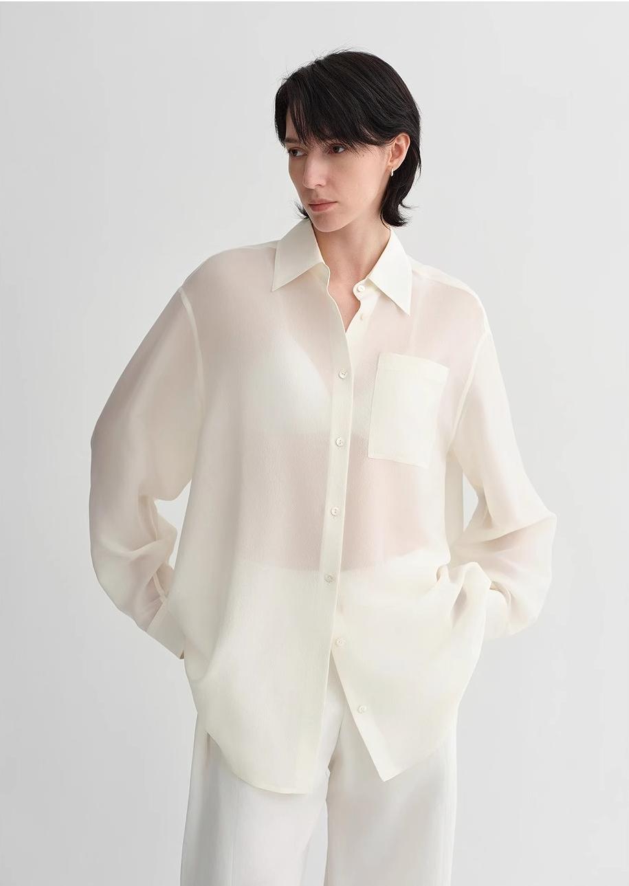 Classic silhouette mulberry silk acetate transparent smooth and loose multi-color spring and summer shirt for women-1