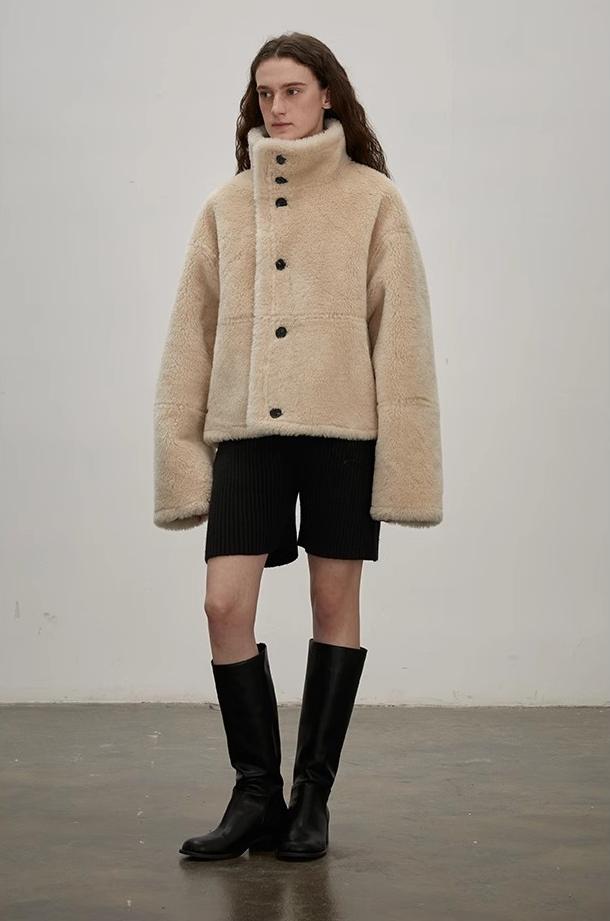 "Makino Traveler" Motorcycle  Reversible Wool And Artificial Compound Suede Shearling  jacket-3