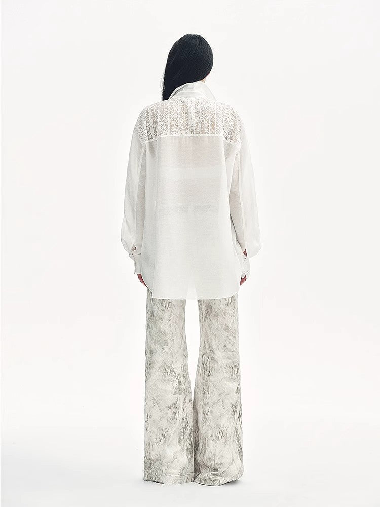 "Ideal Spring Day" Jacquard Hollow Drop Shoulder Shirt Summer-2