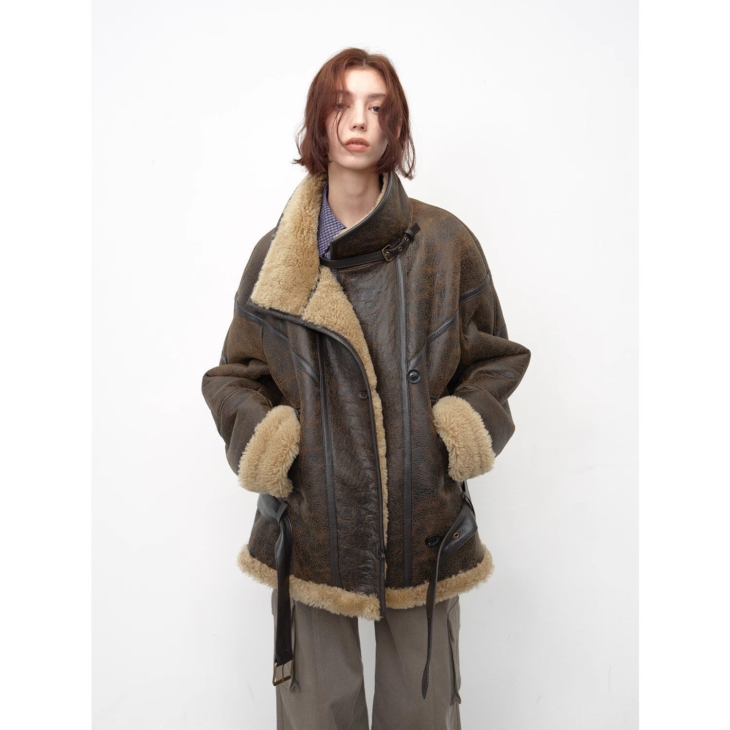 "London Street"Motorcycle Style Lapel Imported Merino Fur One-piece Fur Jacket Winter-0