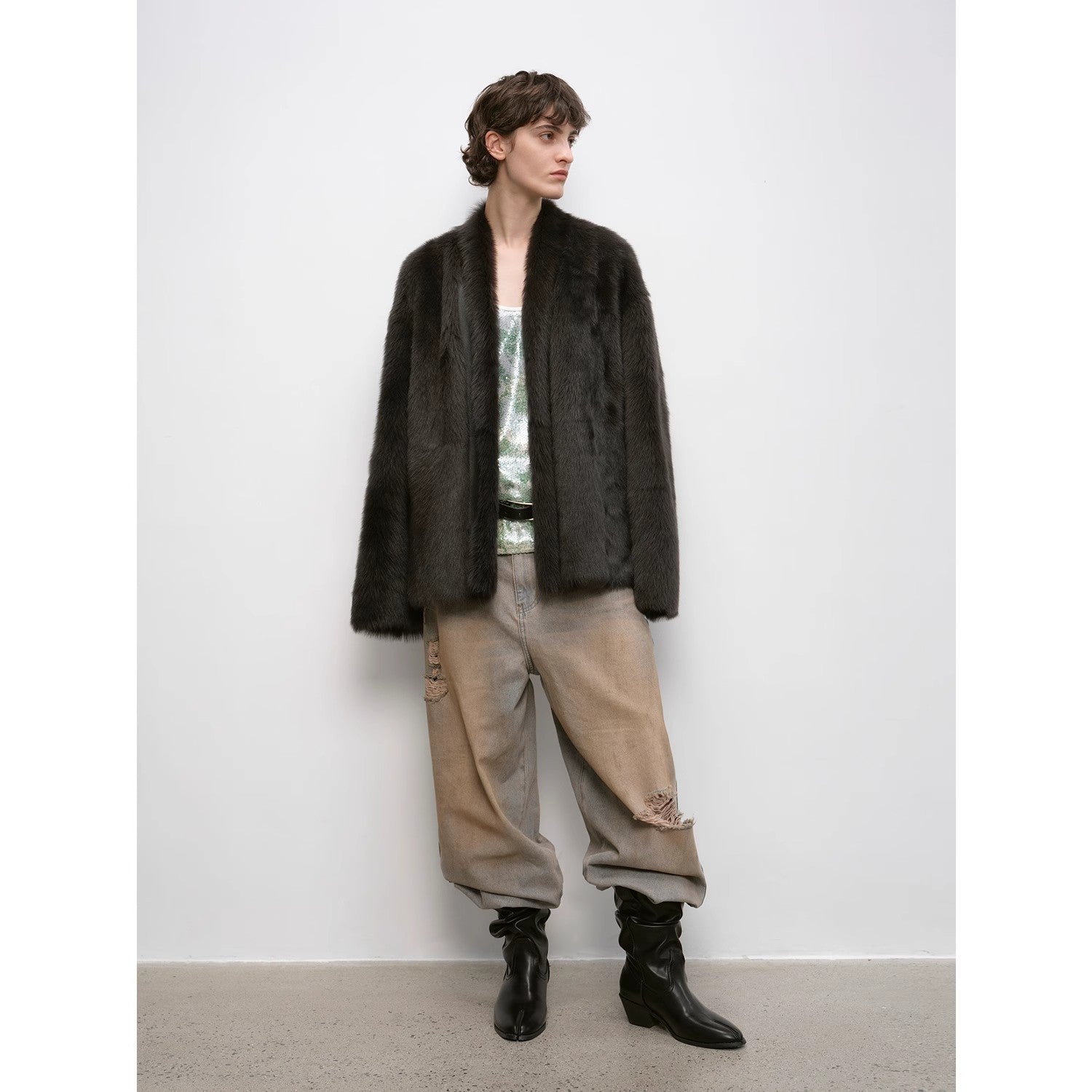 "Winter Love Island"Tuscan fur one-piece coat women's long hanging collar straight fur coat-3