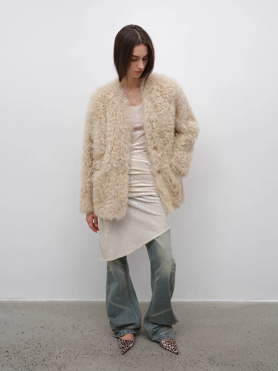 Castle Dusk Fashionable Casual V-neck Italian Tuscan Sheepskin Coat-3