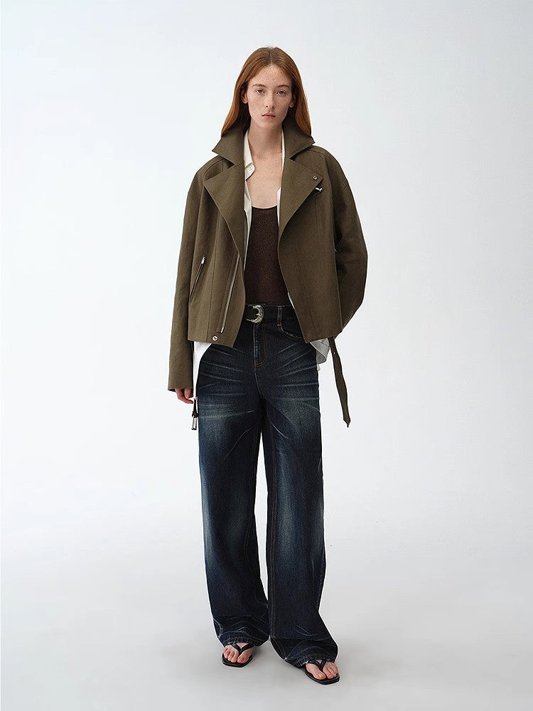"Modern Past" practical personality linen draped trapezoidal jacket-1