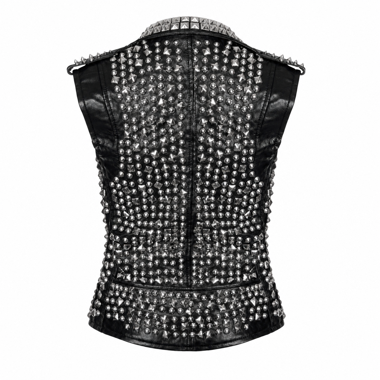 Men’s Studded Leather Vest with Silver Studs & Zipper Pockets-1