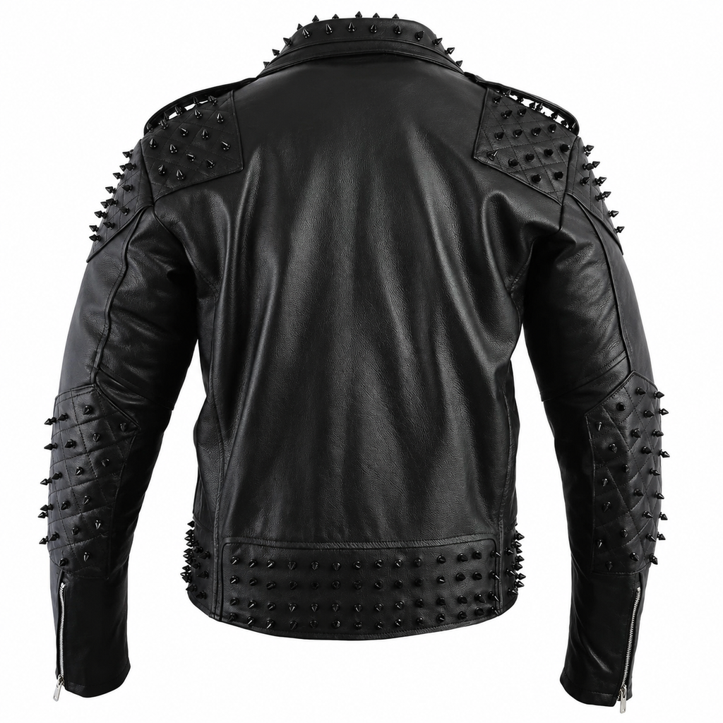 Men’s Black Studded Leather Biker Jacket-1