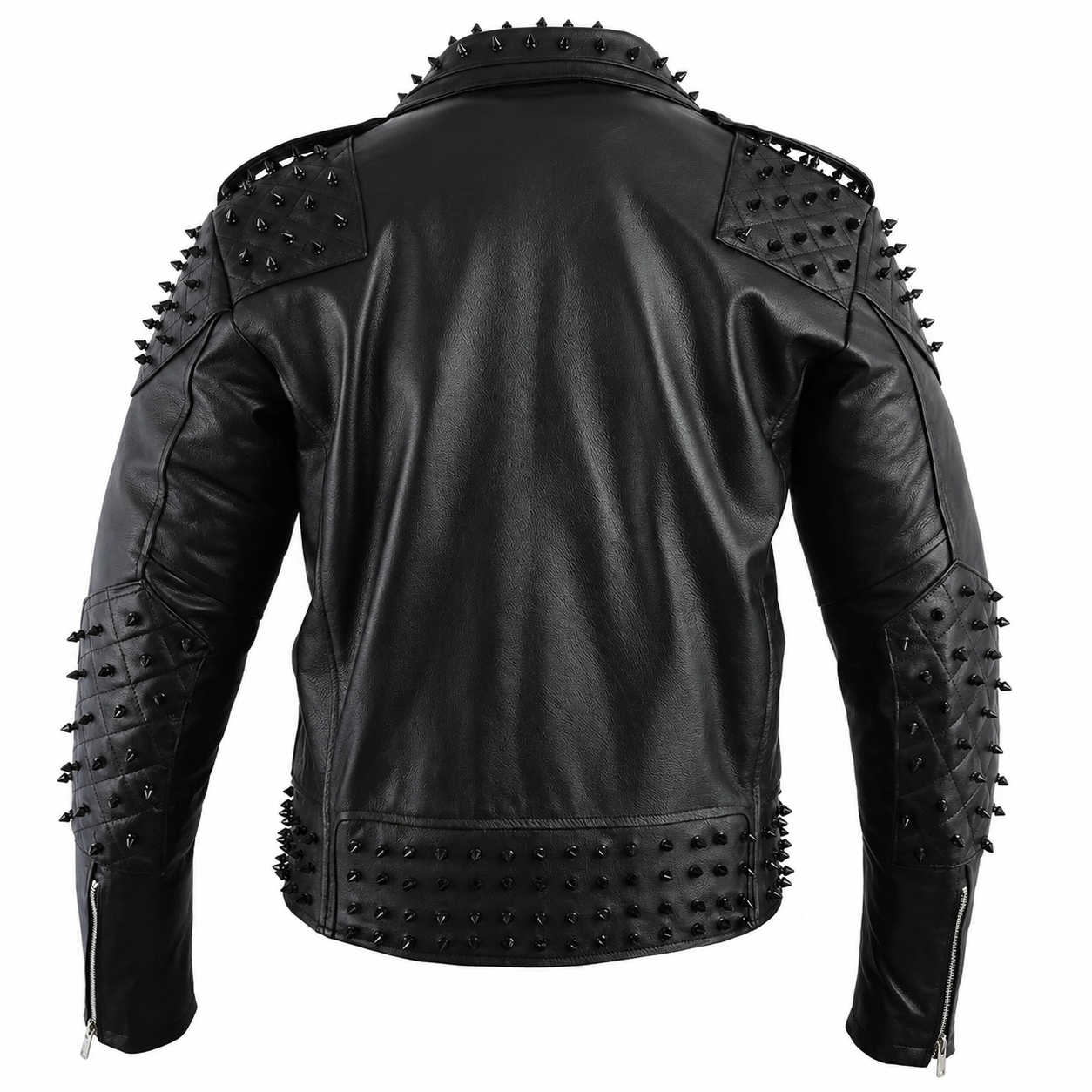 Men’s Black Studded Leather Biker Jacket-1
