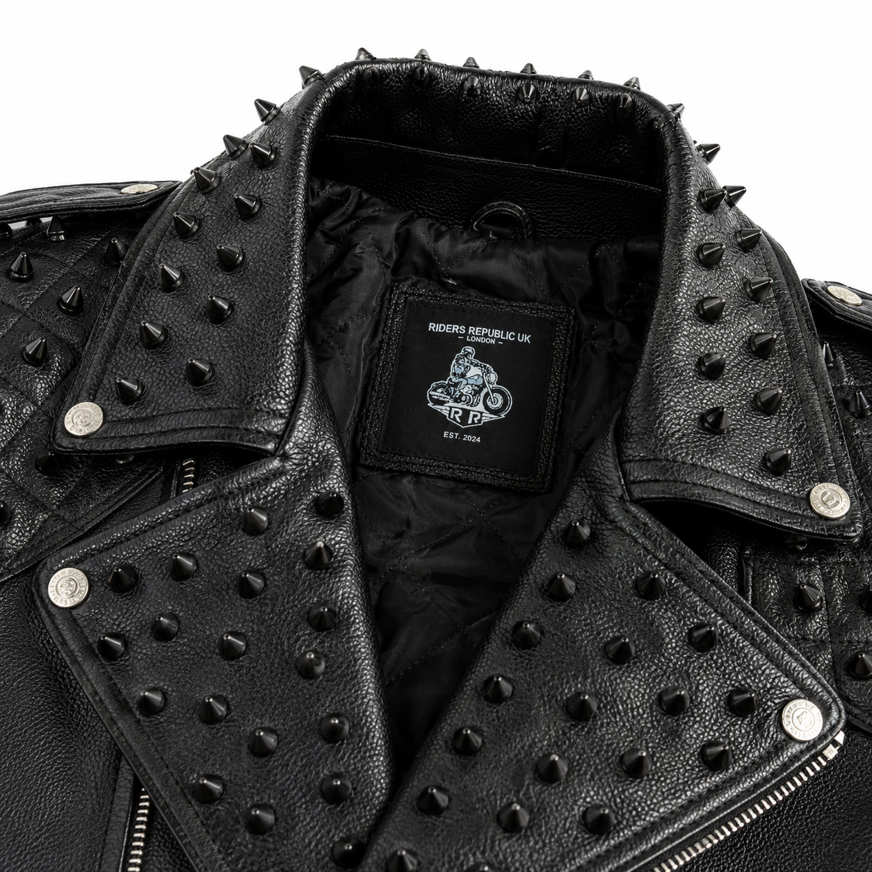 Men’s Black Studded Leather Biker Jacket-4