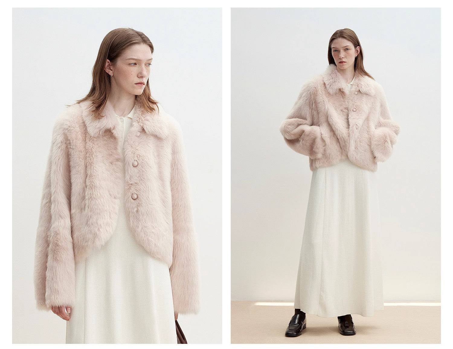 "Autumn Secret" Pink Lapel Tuscan Straight Fur Sheepskin Short Jacket-4