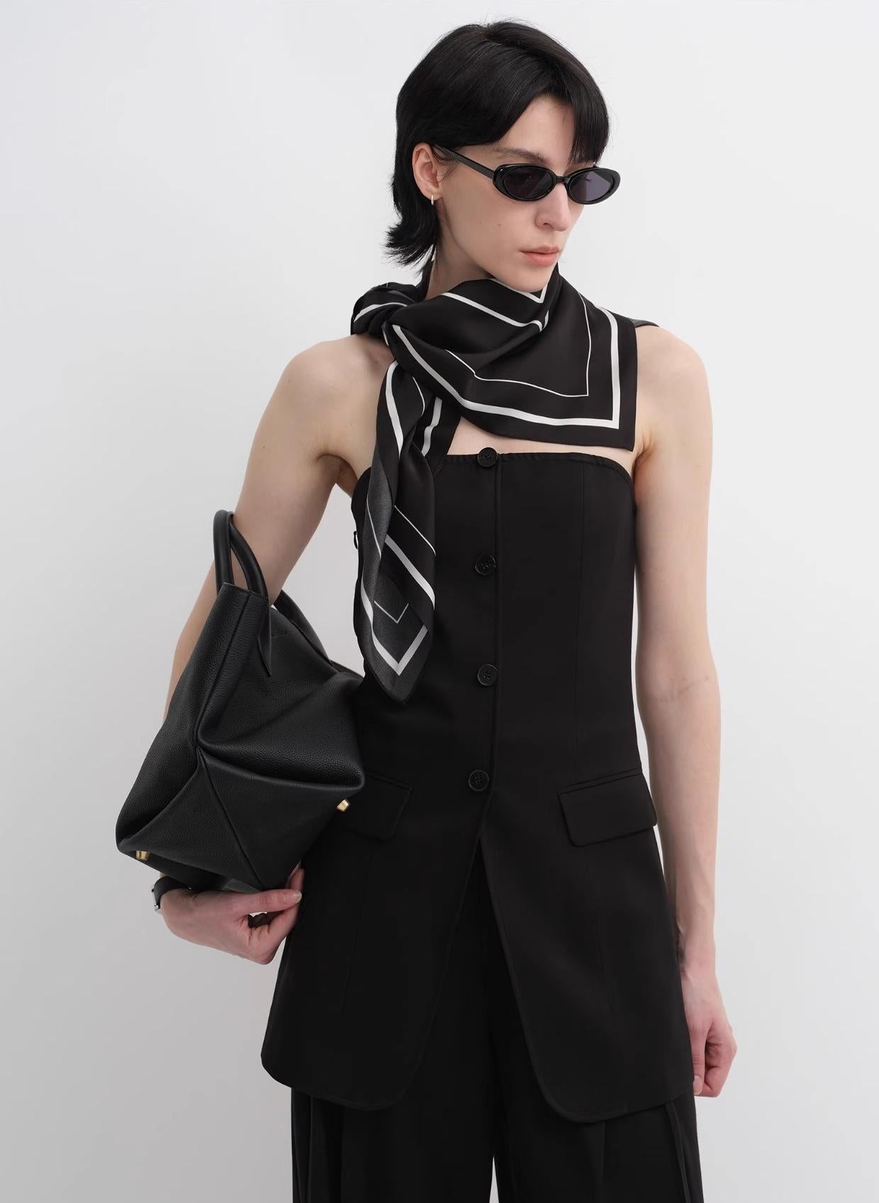 Stretch silk original geometric print silk scarf-3