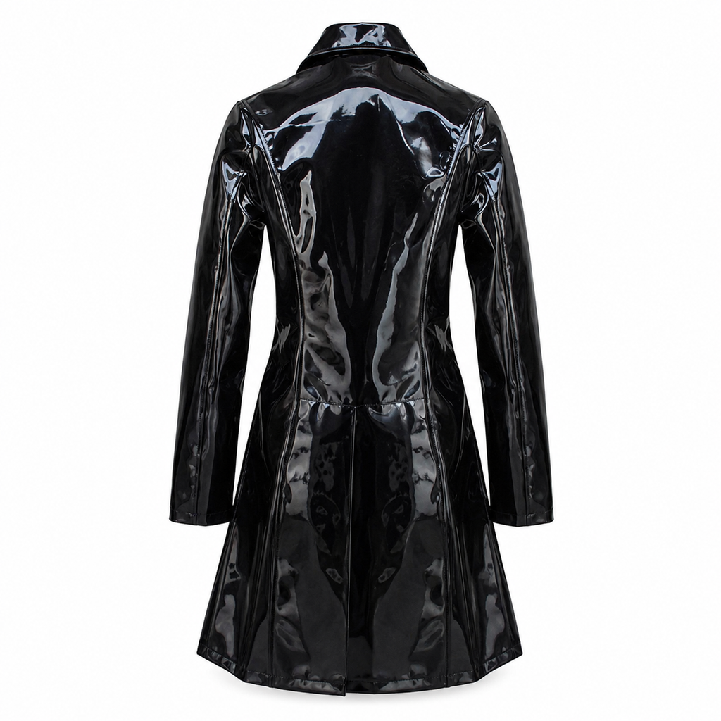 Women’s Vinyl PVC Double-Breasted Military Coat-2