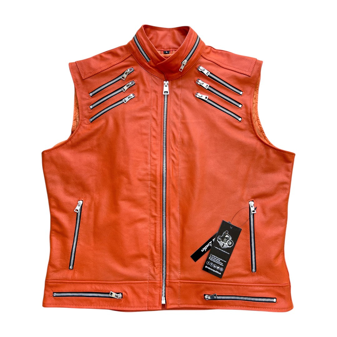 Men’s Orange Leather Motorcycle Vest-1