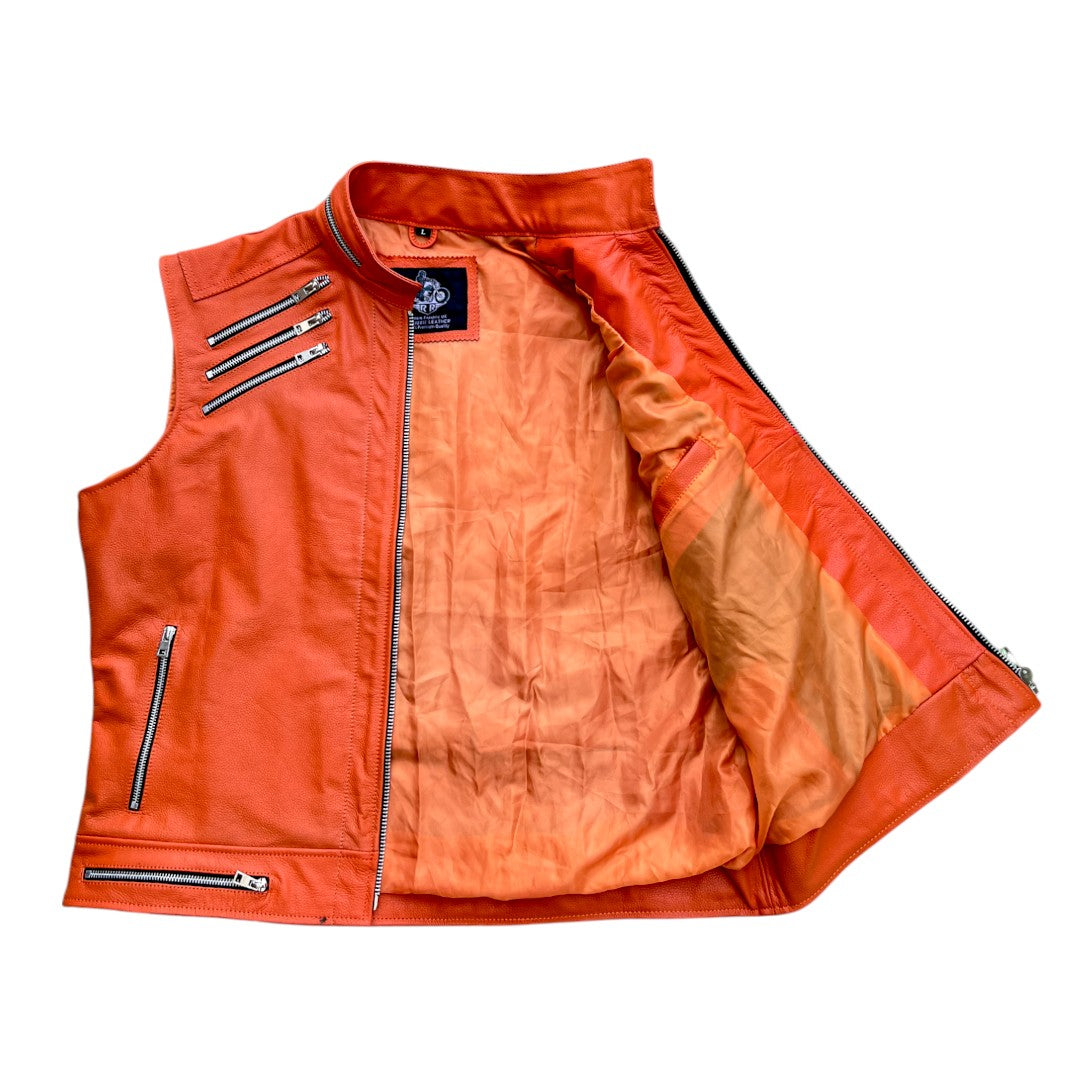 Men’s Orange Leather Motorcycle Vest-2