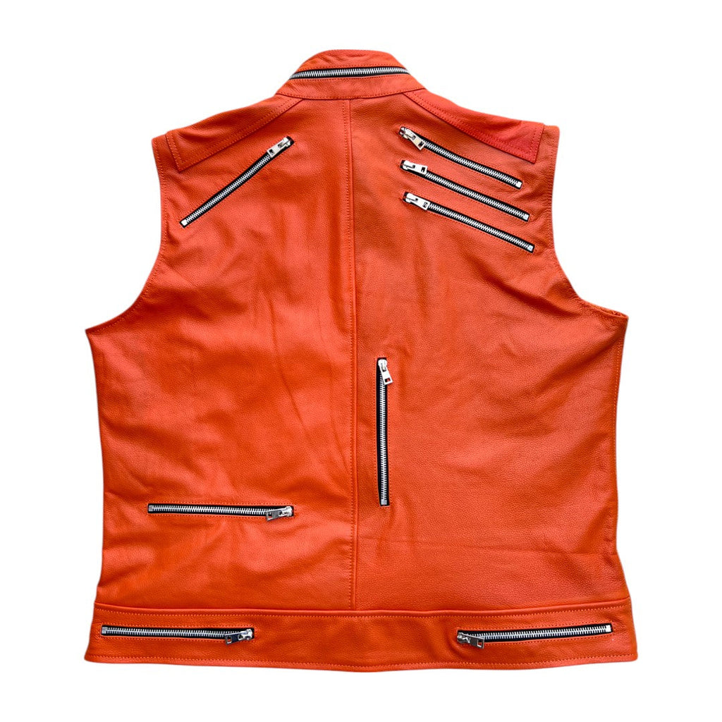 Men’s Orange Leather Motorcycle Vest-3