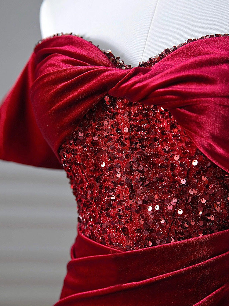 The Windsor Velvet Evening Gown – Ruby Red-2