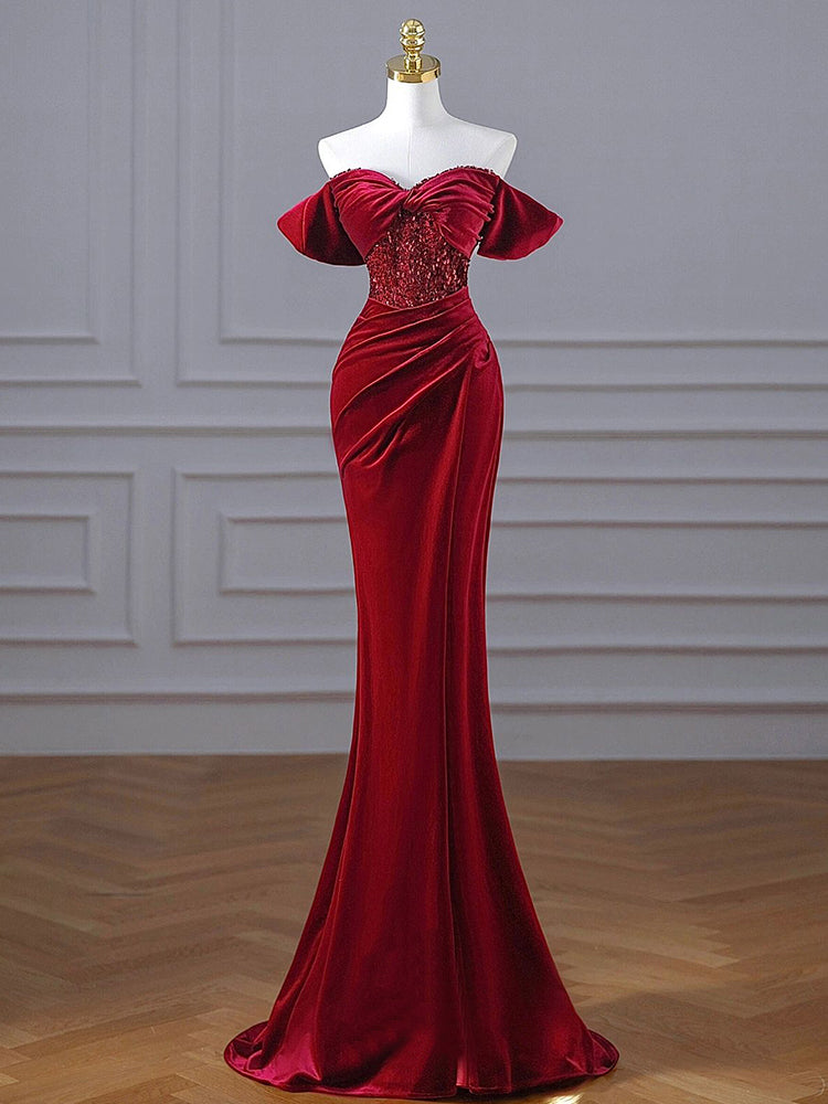 The Windsor Velvet Evening Gown – Ruby Red-3
