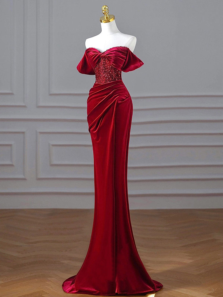 The Windsor Velvet Evening Gown – Ruby Red-4