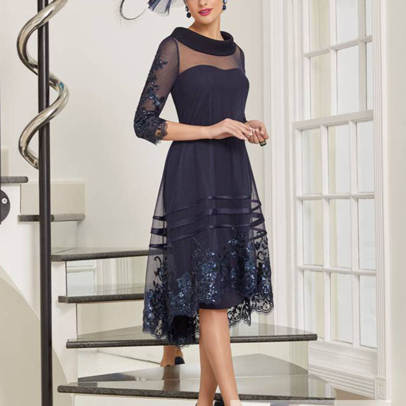 The midnight fold collar high-low mum dress-3