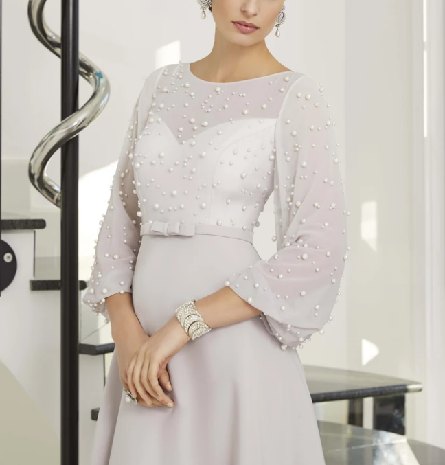 The pearl-embellished ball sleeves mum dress-2