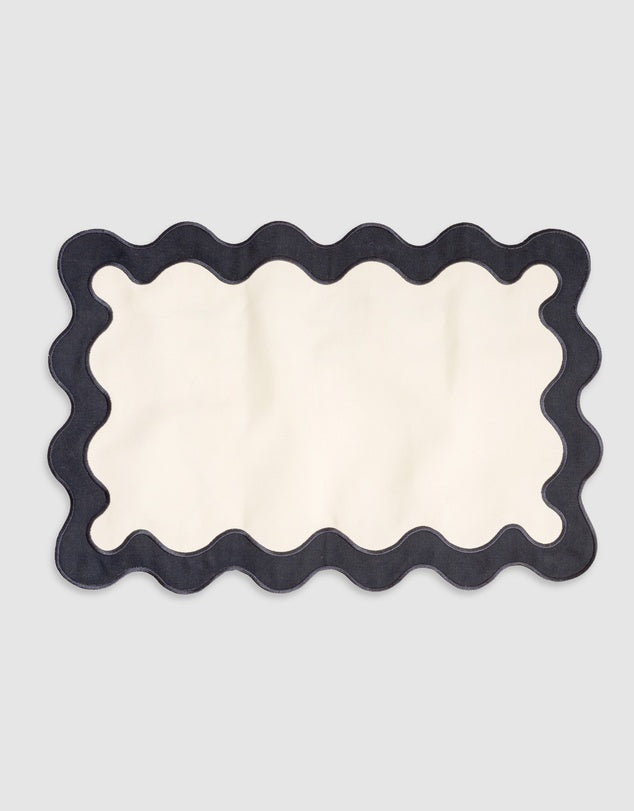 Linen Table Placemat Set with Embroidered Scalloped Edges-0