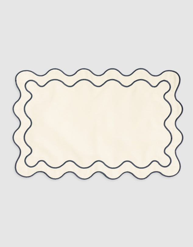 Linen Table Placemat Set with Embroidered Scalloped Edges-1