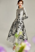 The A-line Silver Jacquard Formal Mum Dress-5