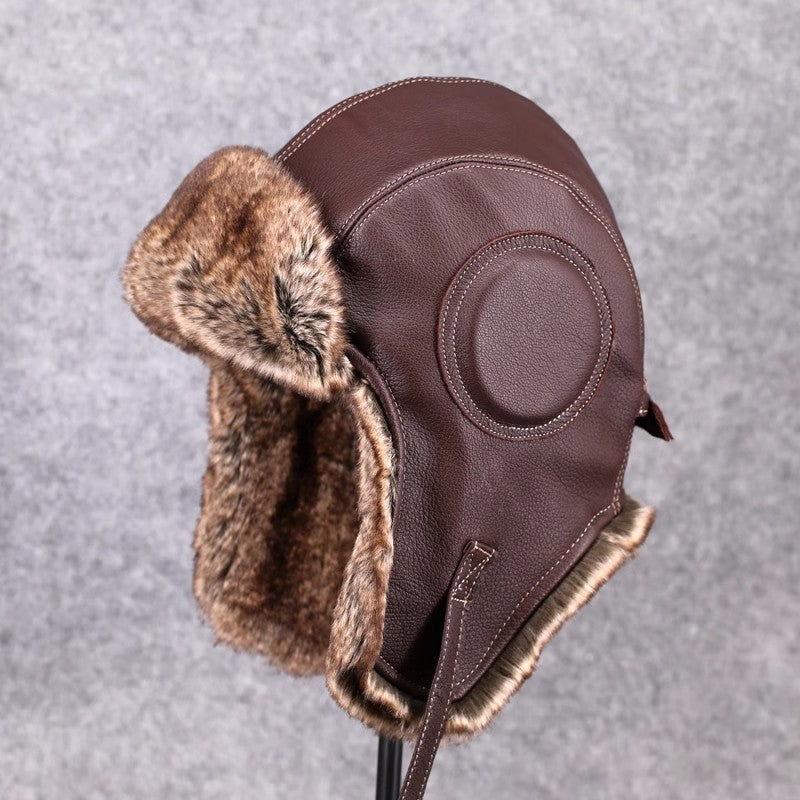 Unisex Vintage - style Genuine Sheepskin Aviator Cotton Hat-5