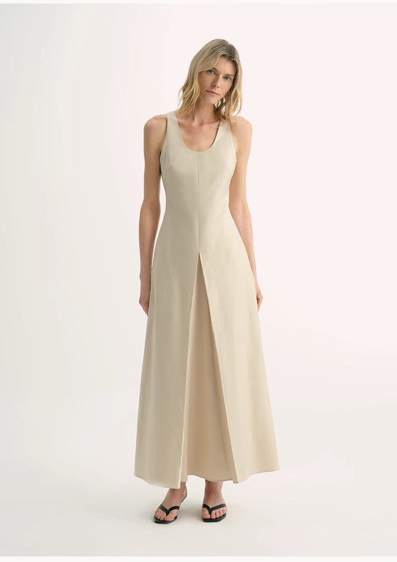 "Simple Love" High Density Modal Mulberry Silk Insert U-neck Vest Dress-0