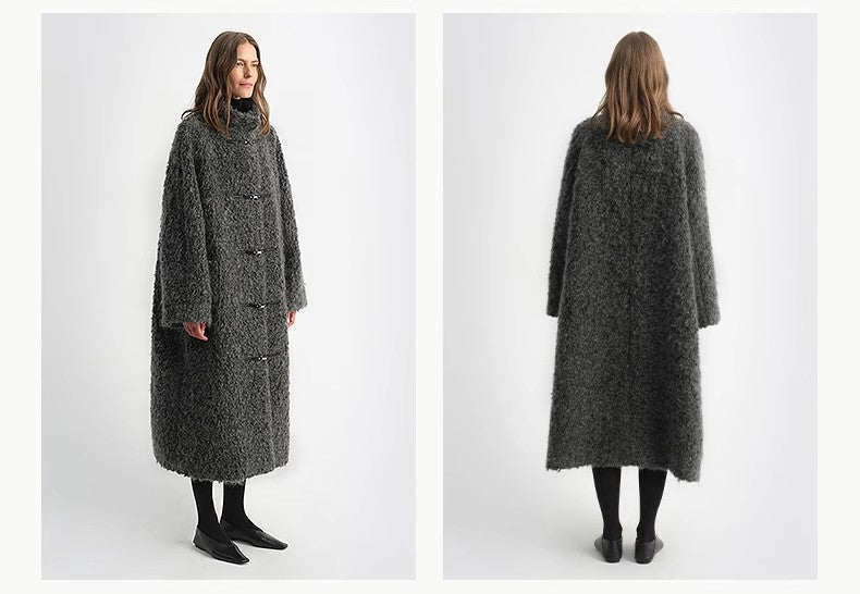 "Parisian Affair"Circle Long Fur Toggle Coat for Women-1