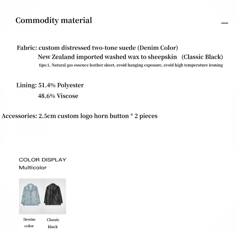 “Nostalgic Denim”Custom-Dyed Washed Spray-Color Goat Leather Genuine Leather Blazer for Women, Vintage-Finish Leather Jacket-2
