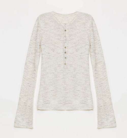 "Perry Moonlight" fashionable cotton and linen beaded fancy yarn waisted bell sleeves round neck cardigan knitted top-5