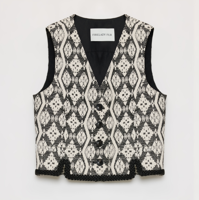 "Venice" Classical simple silhouette Italian imported jacquard ethnic style V-neck vest-5