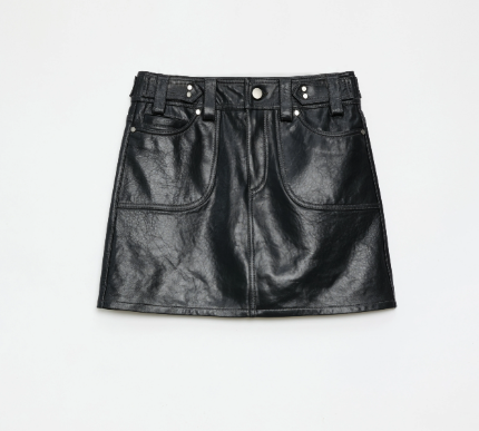 "Houston Street" New Zealand imported sheep leather vintage A-line short skirt-5