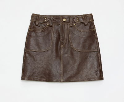 "Houston Street" New Zealand imported sheep leather vintage A-line short skirt-6