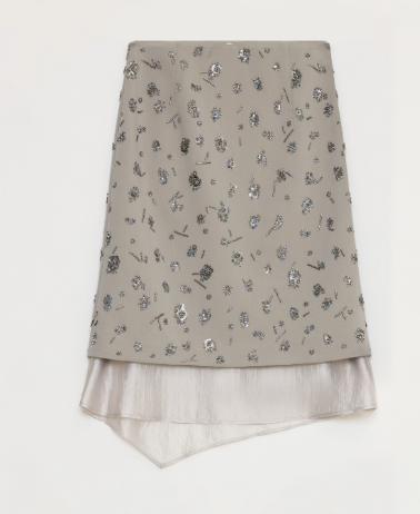 "Flowers and Her" irregular hand-embroidered sequin skirt-5