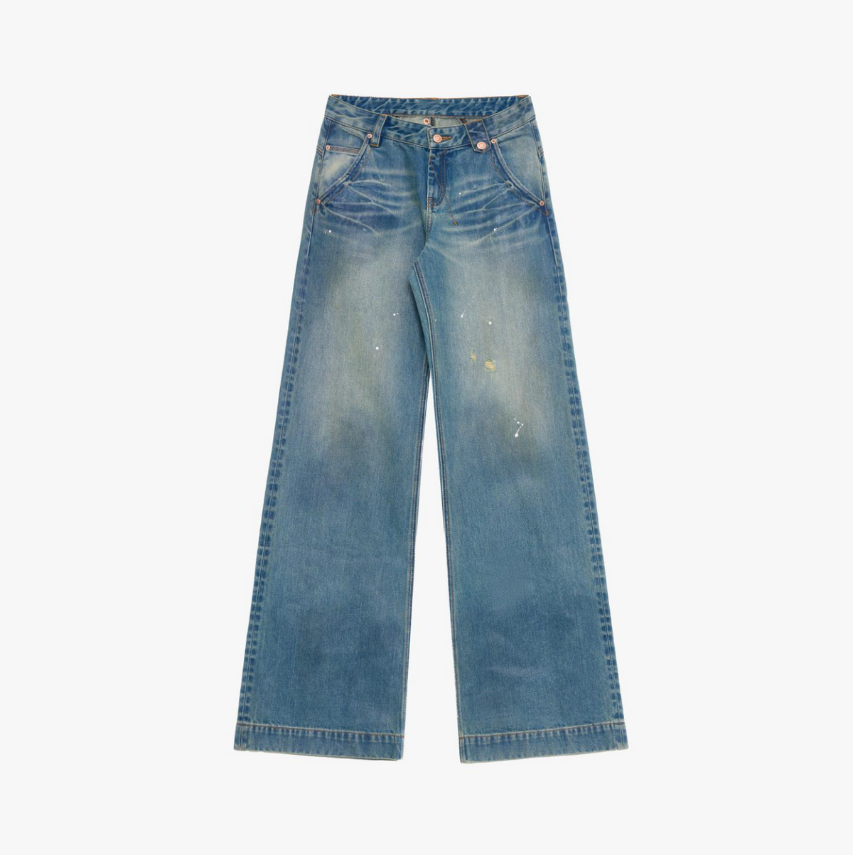"Climber" leather-coated distressed straight low-rise cotton denim trousers for spring-5