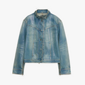 "Welsh" original leather coating process distressed motorcycle style stand collar short denim jacket-5