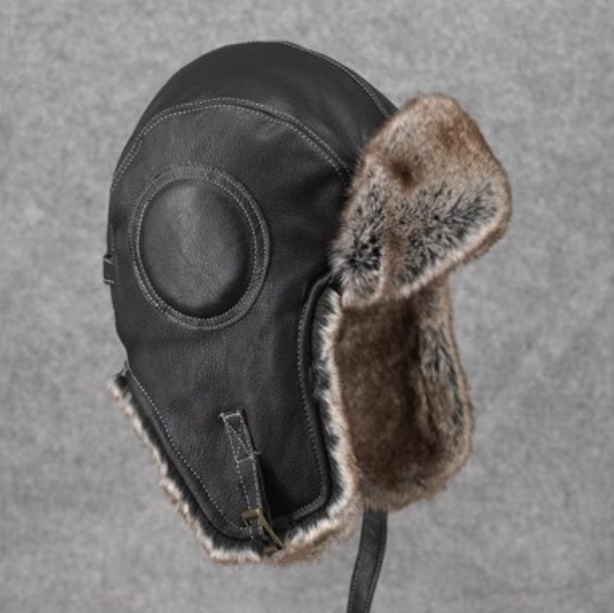Unisex Vintage - style Genuine Sheepskin Aviator Cotton Hat-1