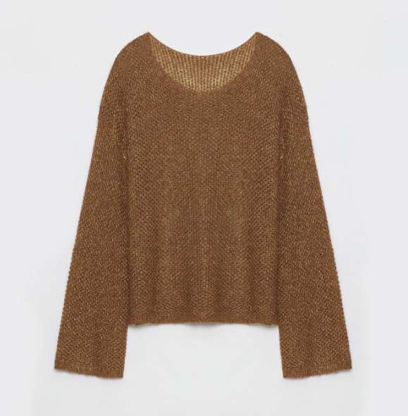 "Sparkling Spring" Mohair Blended Fancy Yarn Boat Neck Sequin Hollow Sweater Top-6