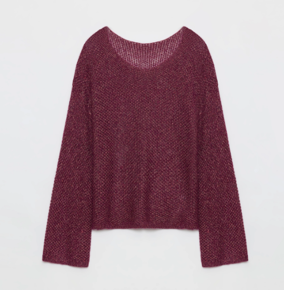 "Sparkling Spring" Mohair Blended Fancy Yarn Boat Neck Sequin Hollow Sweater Top-7